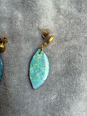 Delicate Teal/Gold Stud Earrings - Lightweight
